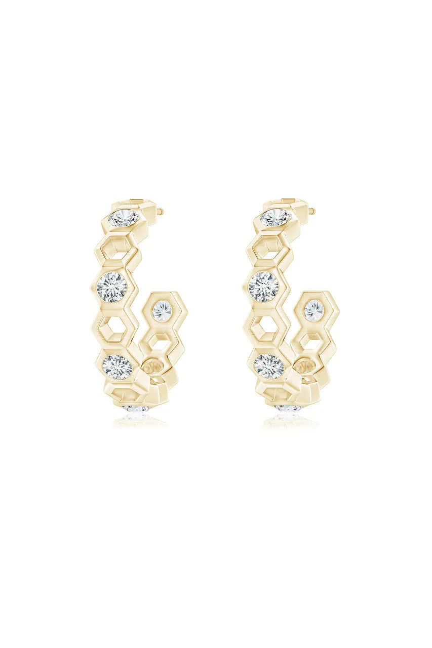 Indochine 14k Small Alternate Stacked Hexagon Diamond Hoop Earrings sold by Natori product image thumbnail 2