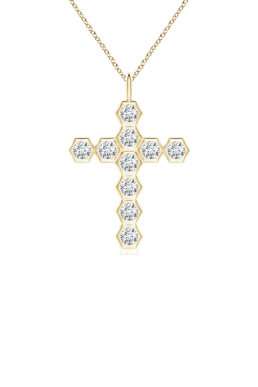 Indochine 14k Hexagon Diamond Cross Pendant Necklace sold by Natori product image thumbnail 2