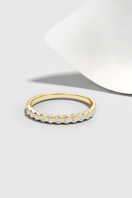 Indochine 14k Hexagon 11-Diamond Stacking Ring sold by Natori