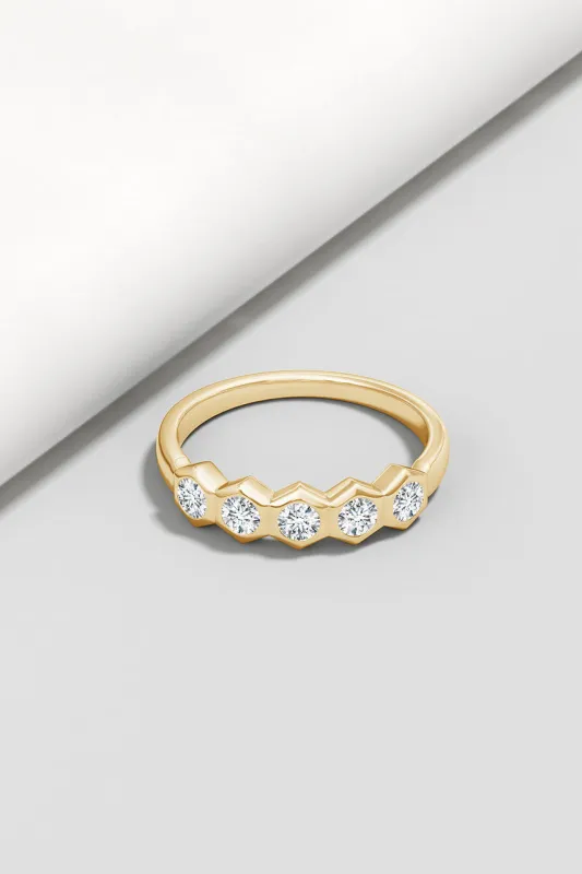 Indochine 14k Hexagon 5-DiamondStacking Ring sold by Natori