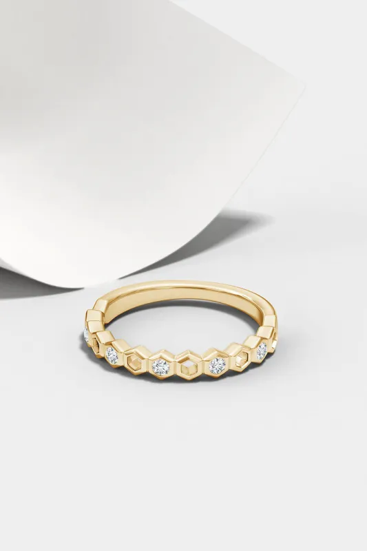 Indochine 14k Hexagon Alternating 5-Diamond Ring sold by Natori