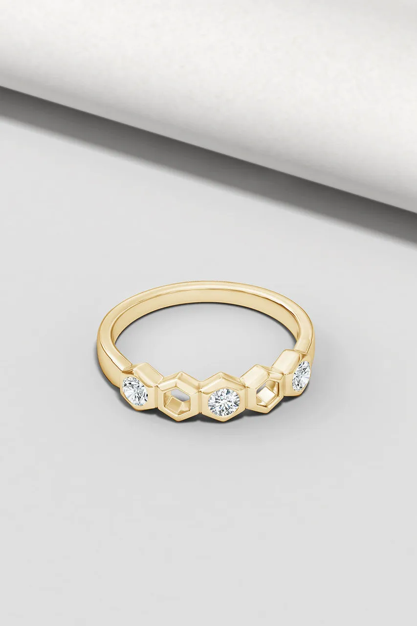 Indochine 14k Hexagon Alternating 3-Diamond Ring sold by Natori