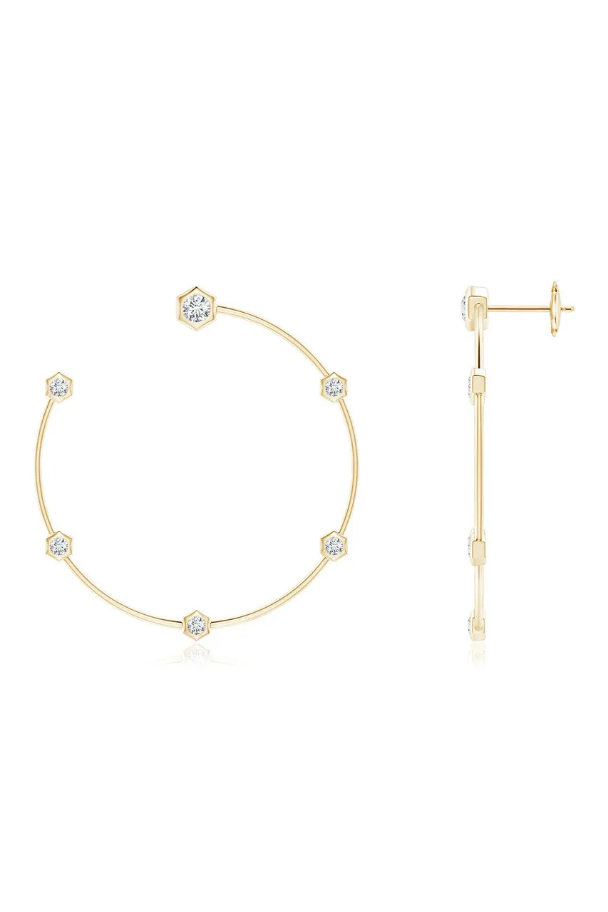 Indochine 14k Medium 6-Diamond Side-Facing Open Hoop Earrings sold by Natori product image thumbnail 2