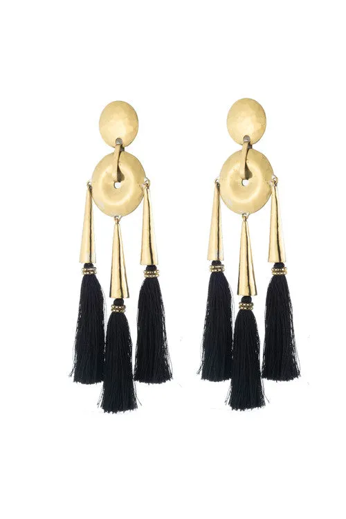 Gold Plated Brass Black Fringe Clip Earrings sold by Natori