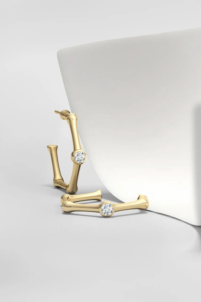 Indochine 14k Bamboo Hexagon Diamond Center Hoop Earrings sold by Natori