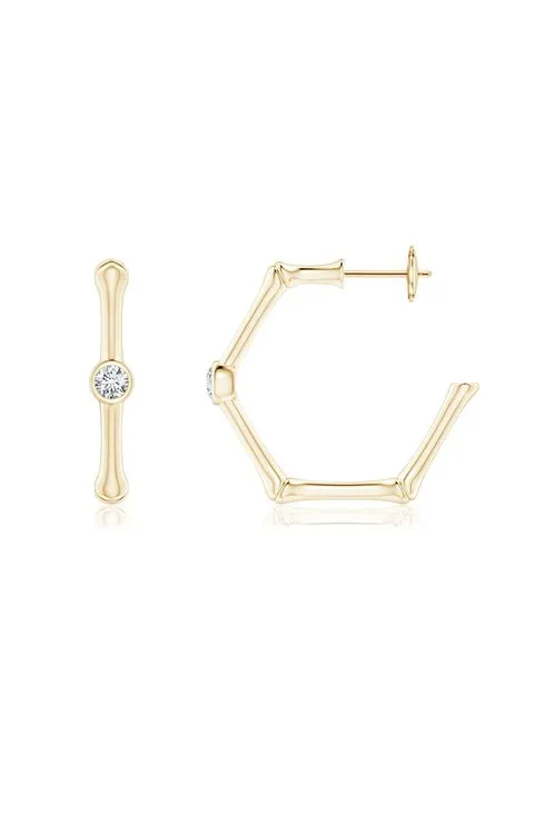 Indochine 14k Bamboo Hexagon Diamond Center Hoop Earrings sold by Natori product image thumbnail 2