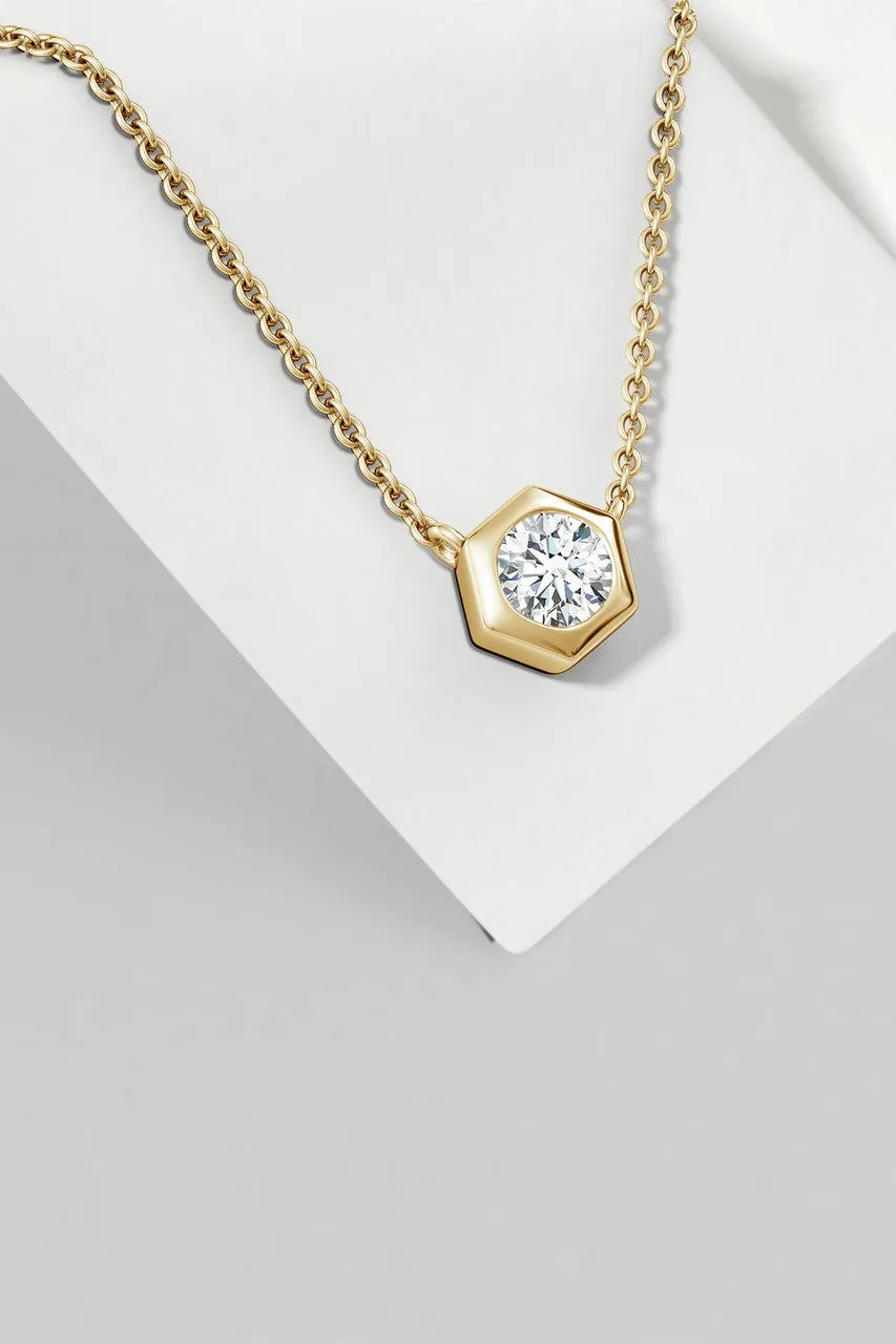 Indochine 14k Hexagon Frame Diamond Solitaire Necklace sold by Natori