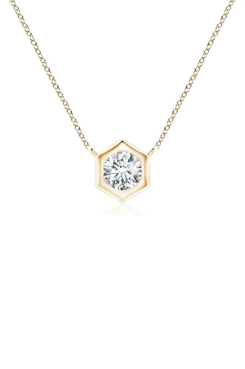 Indochine 14k Hexagon Frame Diamond Solitaire Necklace sold by Natori product image thumbnail 2