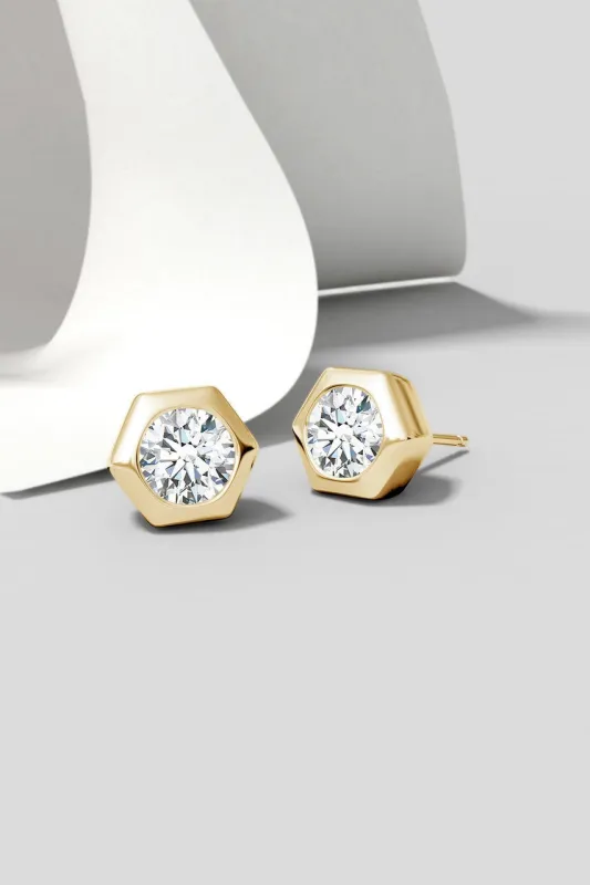 Indochine 14k  Hexagon 4mm Diamond Solitaire Stud Earrings sold by Natori