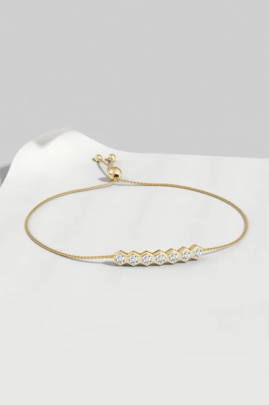 Indochine 14k 7-Hexagon Diamond Bar Bolo Bracelet sold by Natori