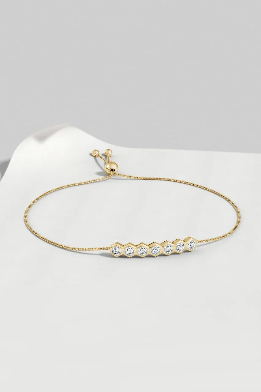 Indochine 14k 7-Hexagon Diamond Bar Bolo Bracelet sold by Natori