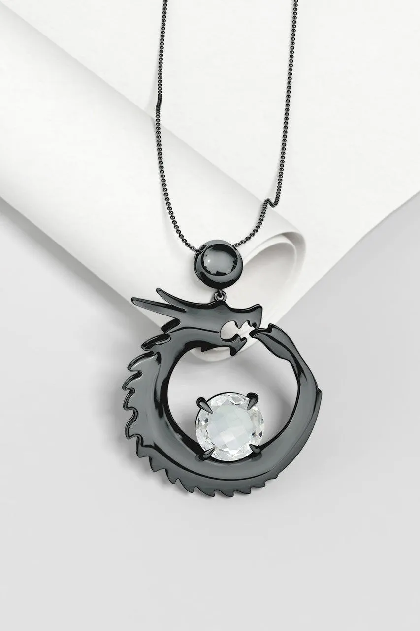 Dragon Midnight Silver & White Topaz Slider Pendant Necklace sold by Natori