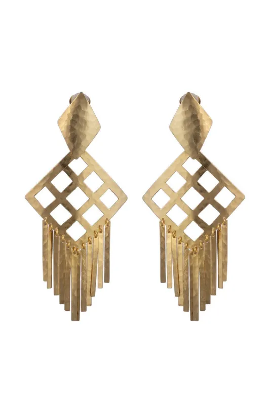 Gold Plated Brass Geo Fringe Clip Earrings sold by Natori