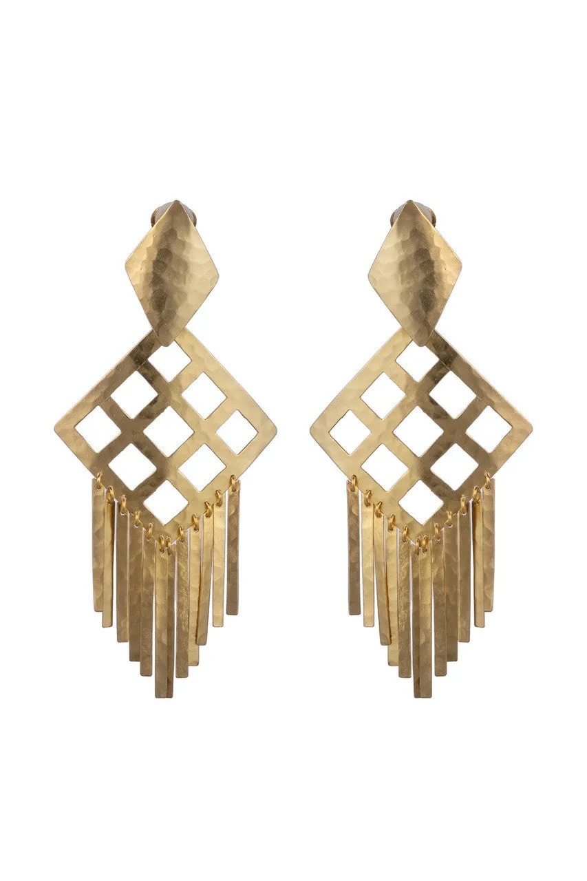 Gold Plated Brass Geo Fringe Clip Earrings sold by Natori
