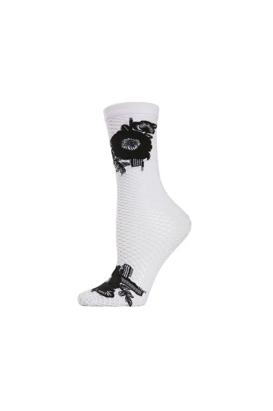 Floral Applique Net Crew Socks sold by Natori