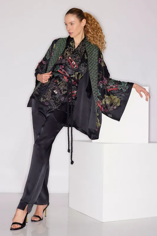 Couture Nara Multi Embroidered Silk Kimono sold by Natori