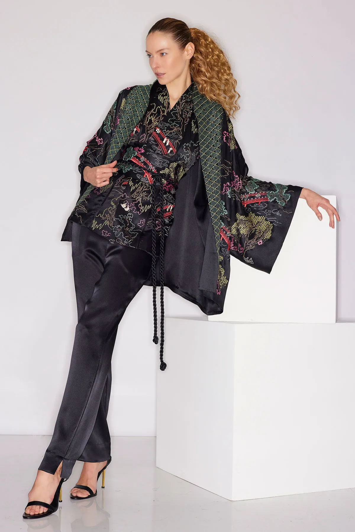Couture Nara Multi Embroidered Silk Kimono sold by Natori