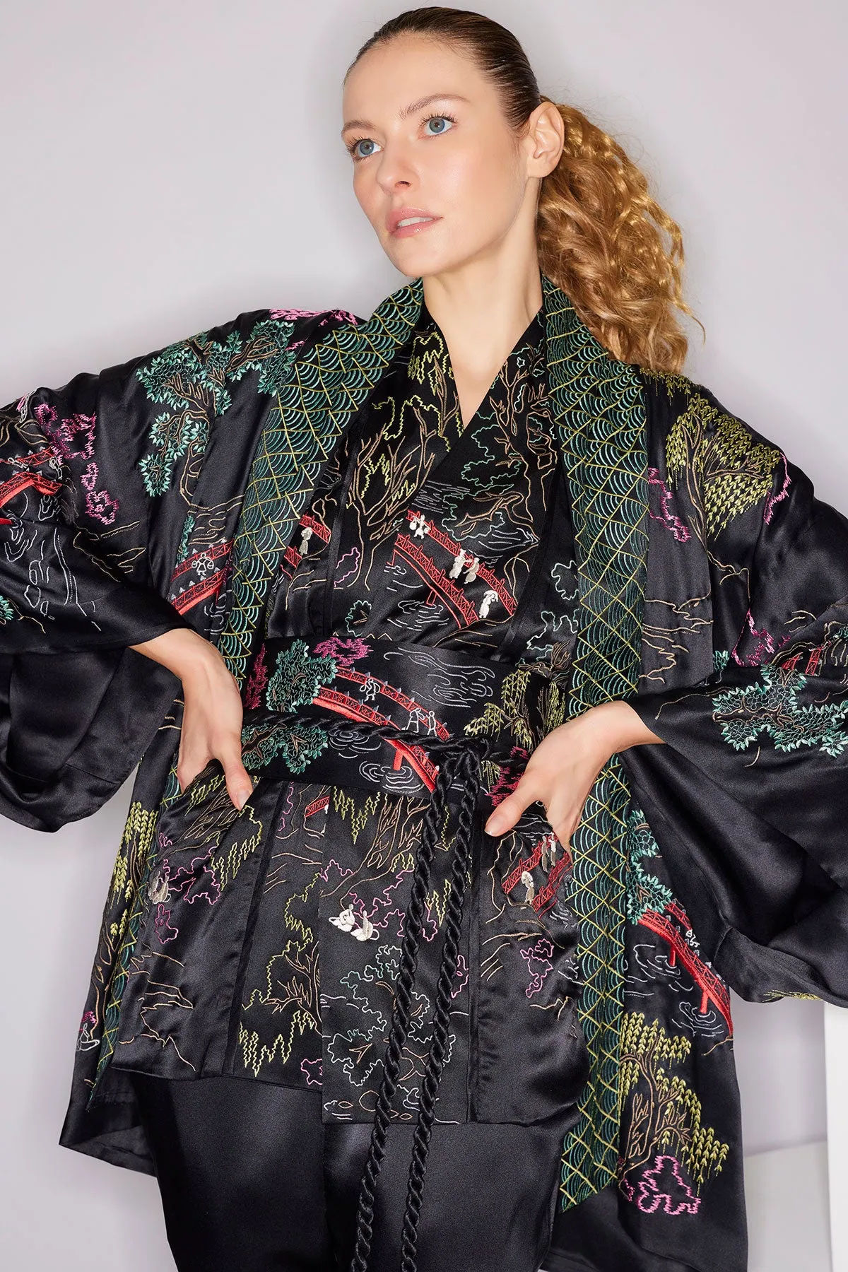 Couture Nara Multi Embroidered Silk Kimono sold by Natori product image thumbnail 4