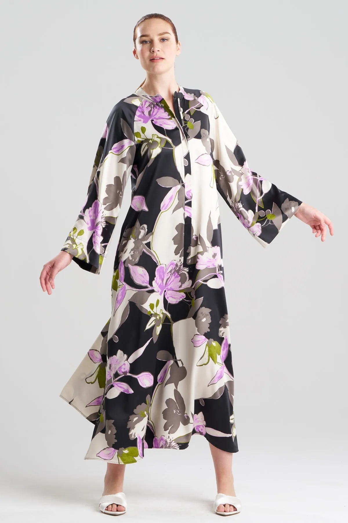 Tsubaki Satin Mandarin Zip Caftan sold by Natori