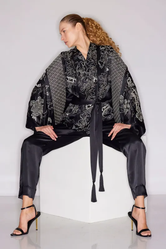 Couture Nara Embroidered Silk Kimono Wrap sold by Natori