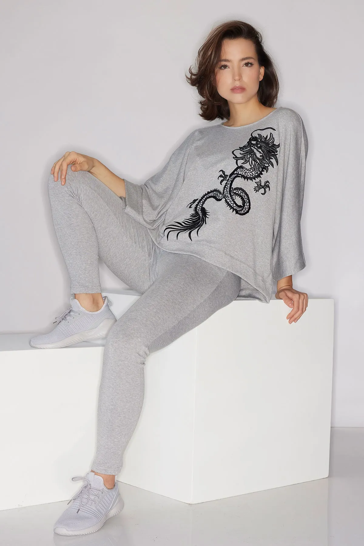 Cocoon Brushed French Terry Dragon Embroidered Kimono Top sold by Natori product image thumbnail 4