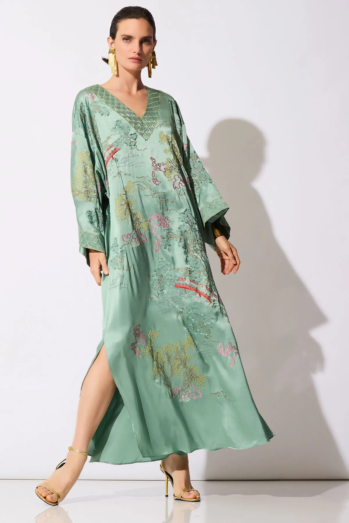 Couture Nara Embellished Silk Caftan sold by Natori