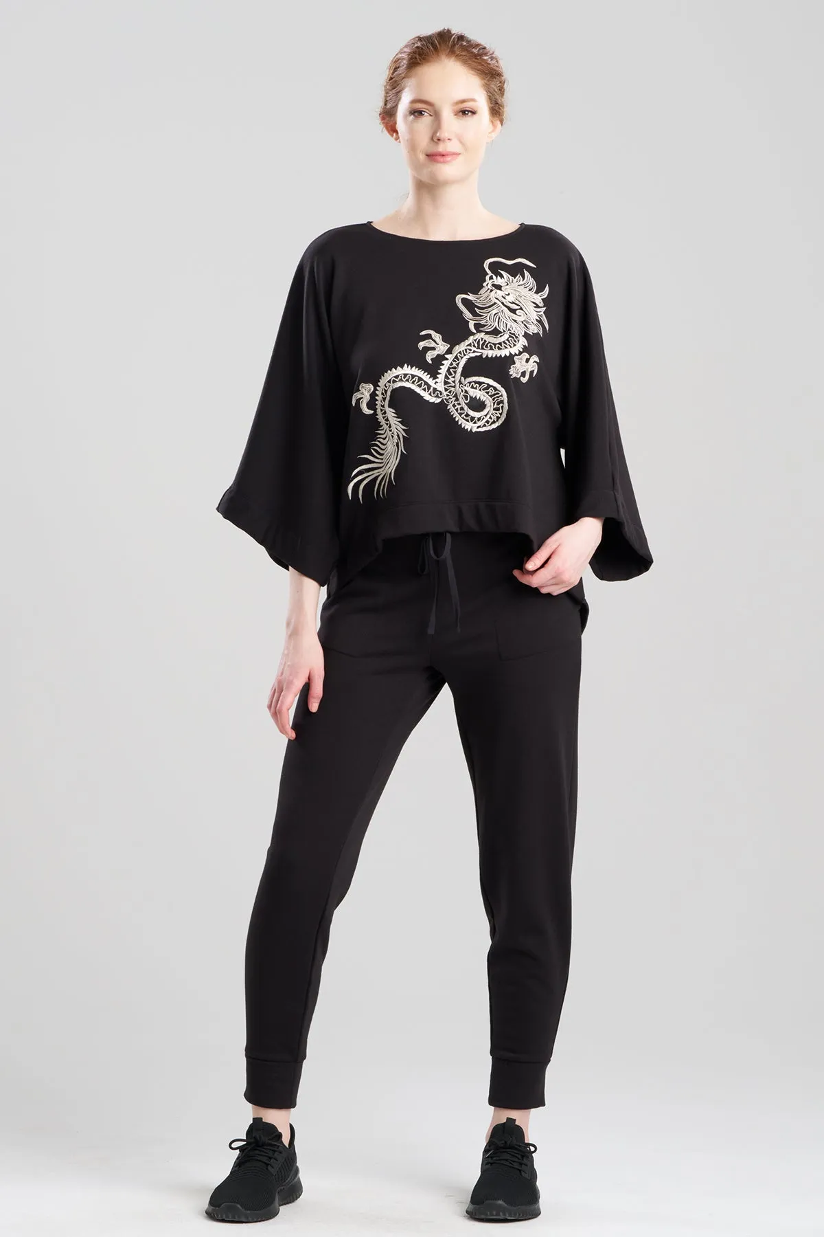 Cocoon Brushed French Terry Dragon Embroidered Kimono Top sold by Natori