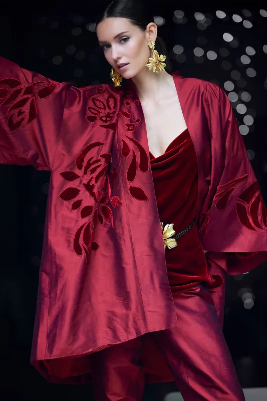 Couture Silk Dupioni Embroidered Coat sold by Natori