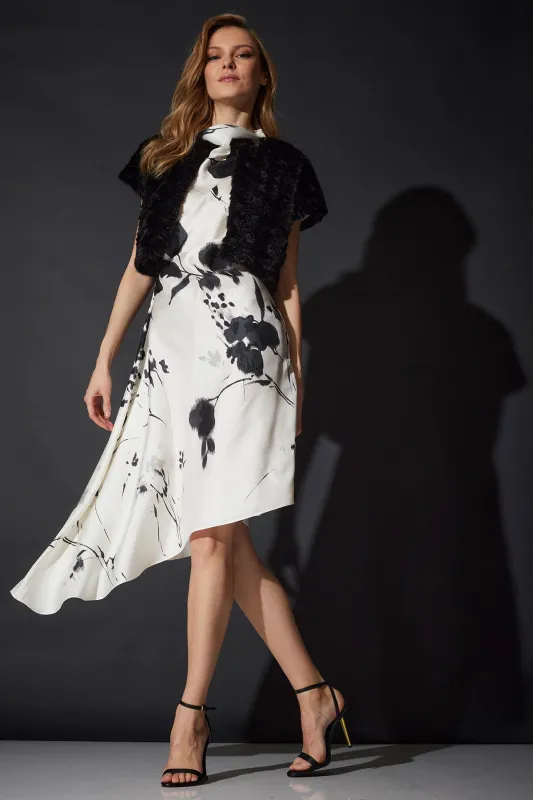 Nara Silk Twill Asymmetric Pleated Dress made by Natori