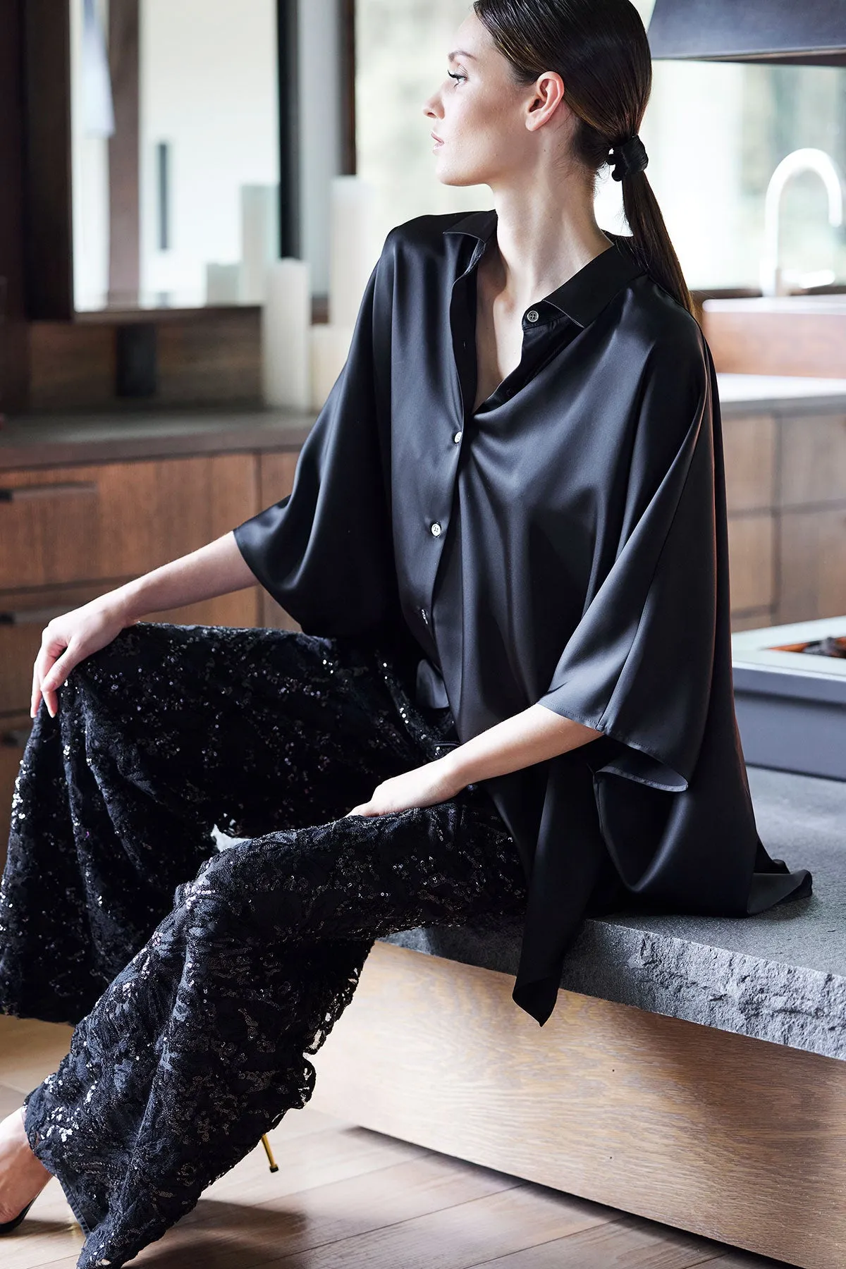 Floral Sequin Lace Side Zip Straight Leg Pants sold by Natori product image thumbnail 4