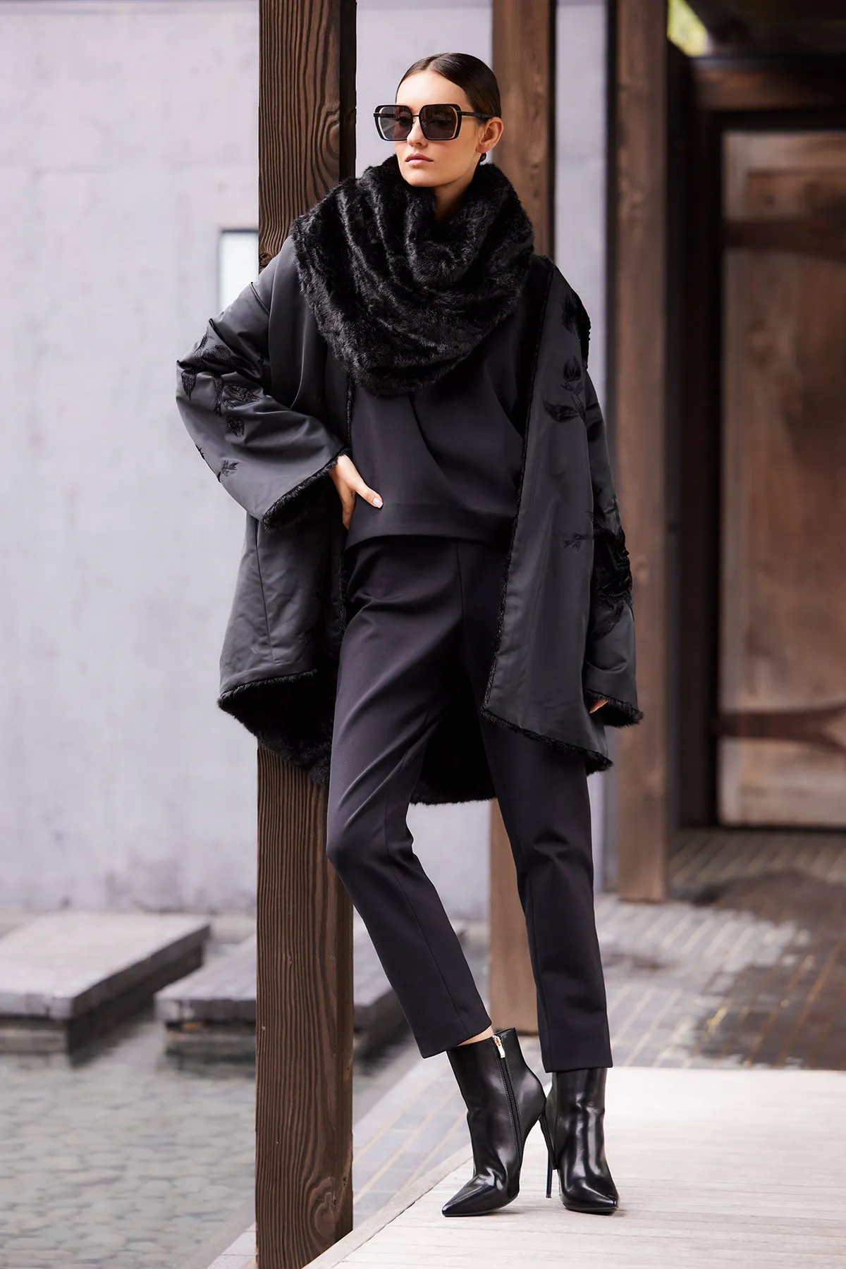 Couture Duchess Satin Embroidered Fur Coat sold by Natori