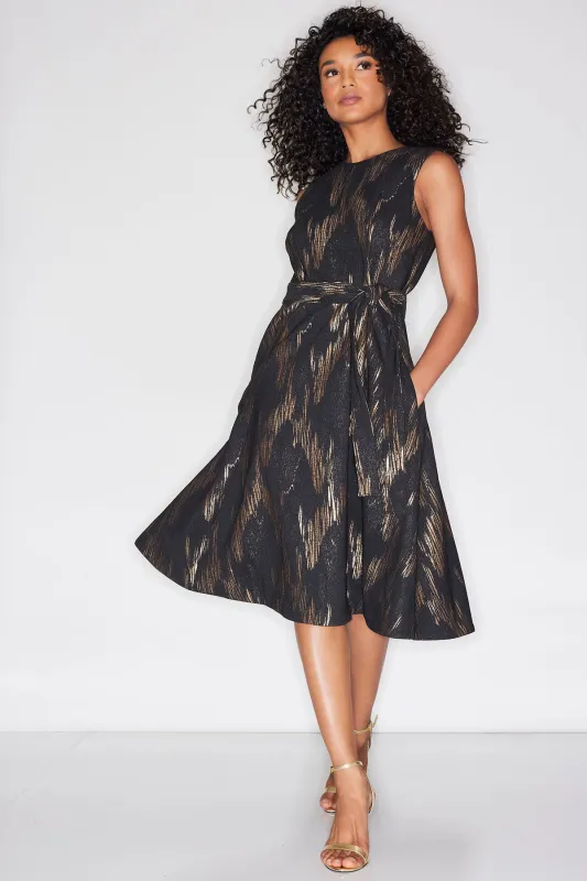 Art Deco Jacquard Fit & Flare Tie Dress sold by Natori