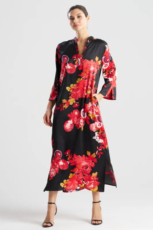 Empress Printed Satin Mandarin Caftan sold by Natori
