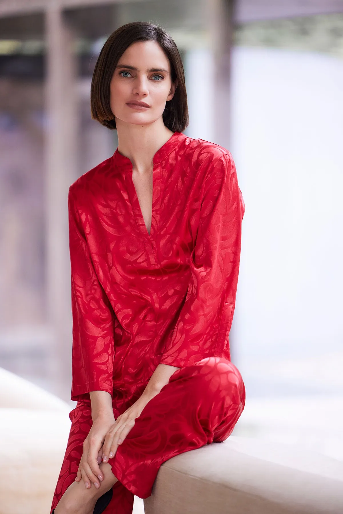 Scroll Satin Jacquard Long Sleeve PJ sold by Natori