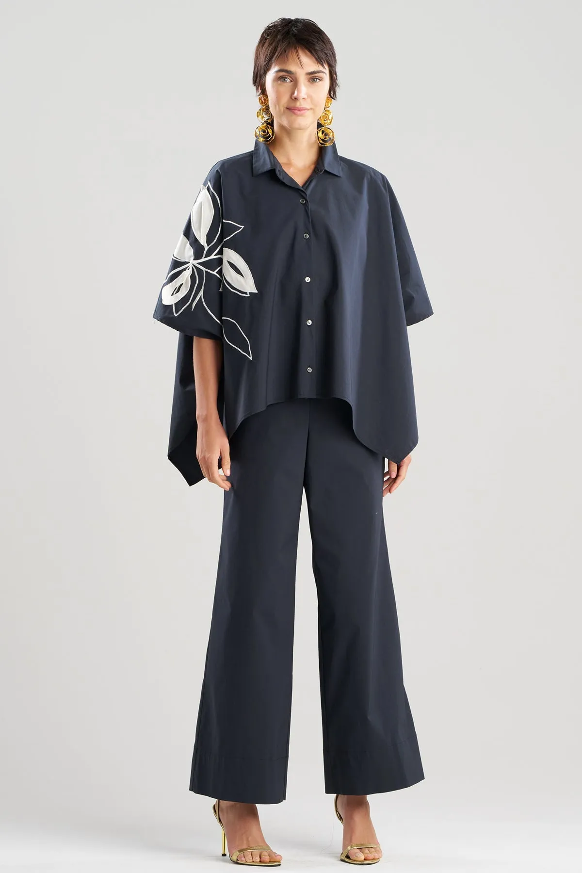 Tech Cotton Taffeta Embroidered Button Down Caftan Shirt sold by Natori product image thumbnail 2