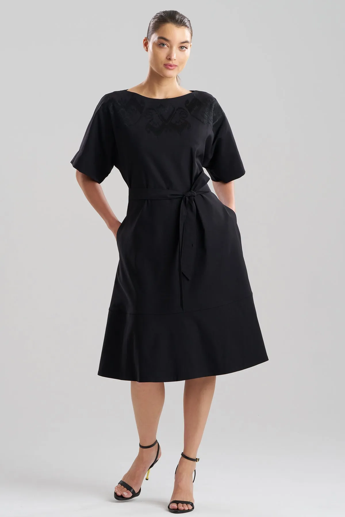 Solid Lightweight Woven Embellished Boatneck Dress sold by Natori