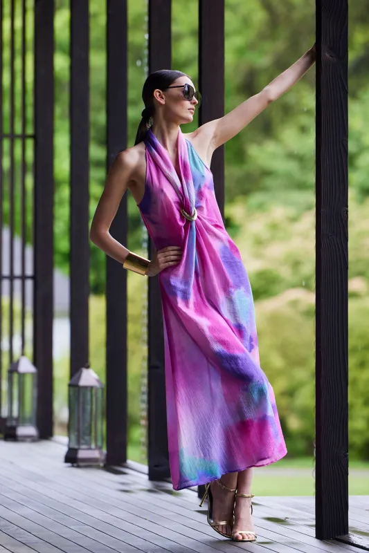 Watercolor Sheer Texture Halter Maxi Dress sold by Natori