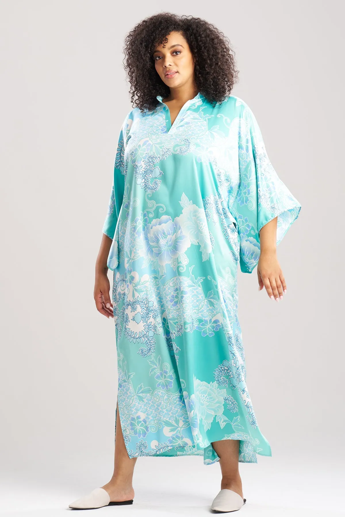 Flourish Printed Satin Mandarin Butterfly Caftan sold by Natori product image thumbnail 3