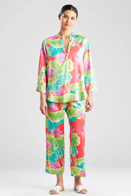 Ascendant Lotus Printed Satin Mandarin PJ Set made by Natori