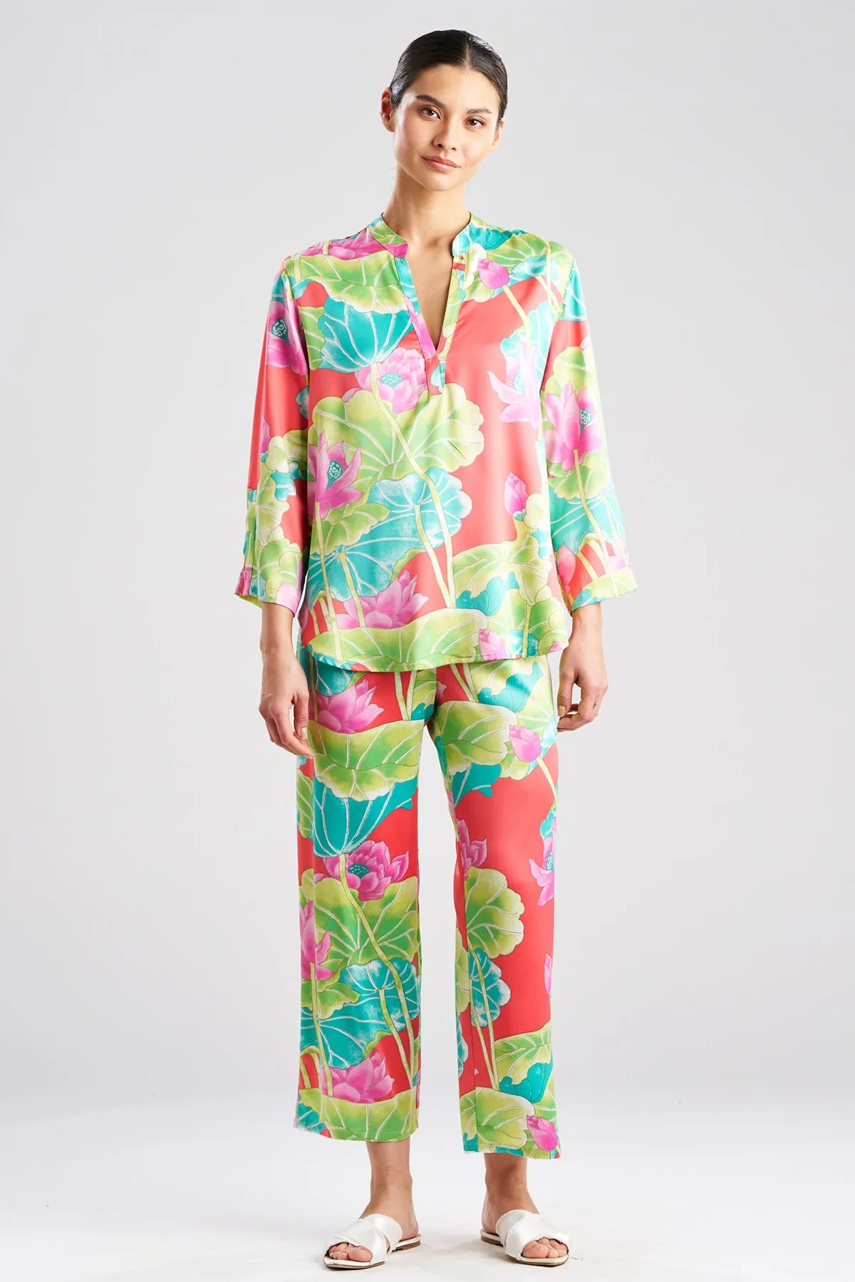 Ascendant Lotus Printed Satin Mandarin PJ Set sold by Natori