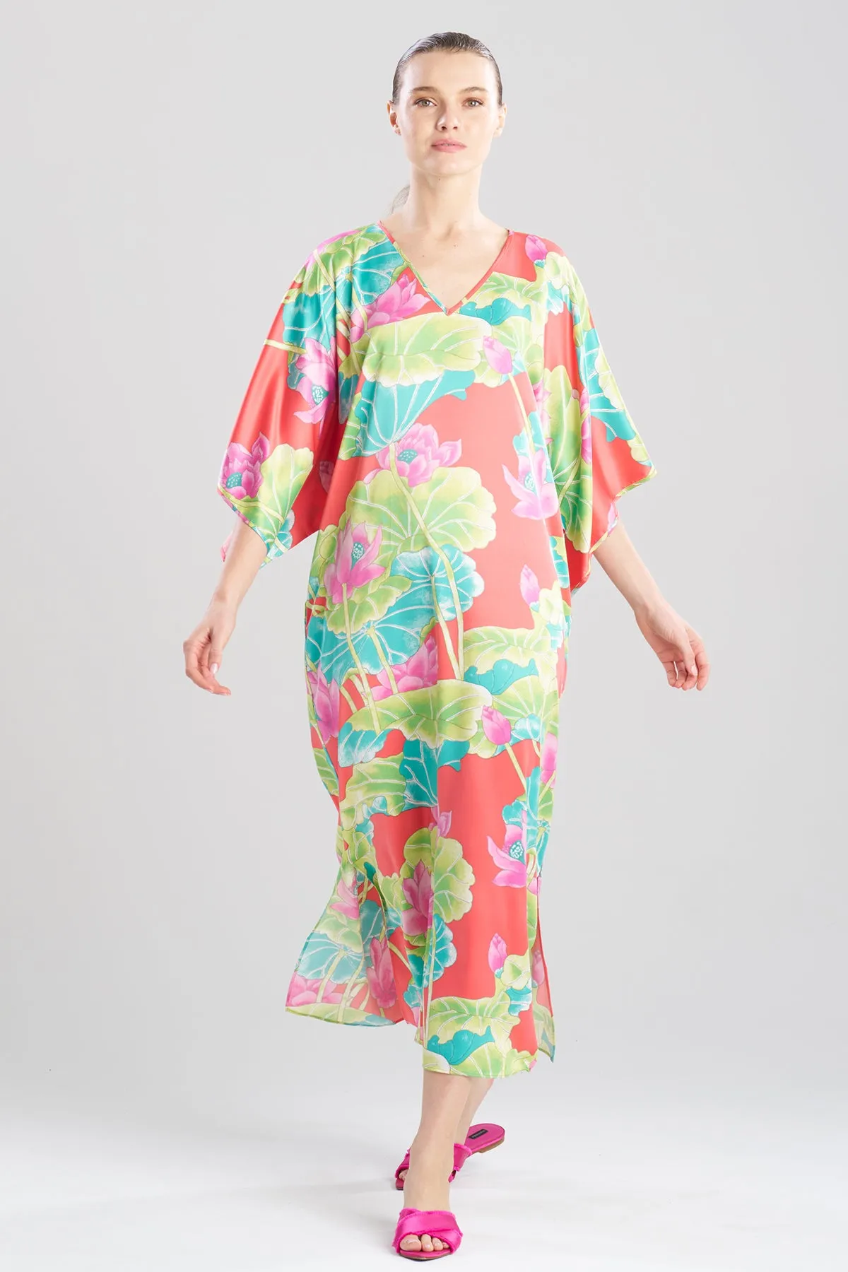 Ascendant Lotus Printed Satin Caftan sold by Natori