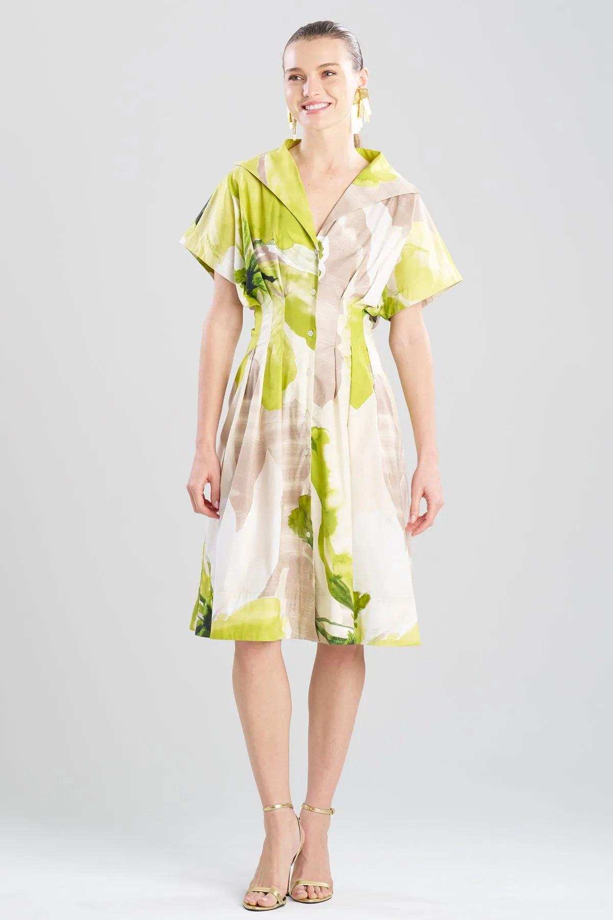 Orchid Cotton Poplin Pleat Release Button Down Shirtdress sold by Natori product image thumbnail 2