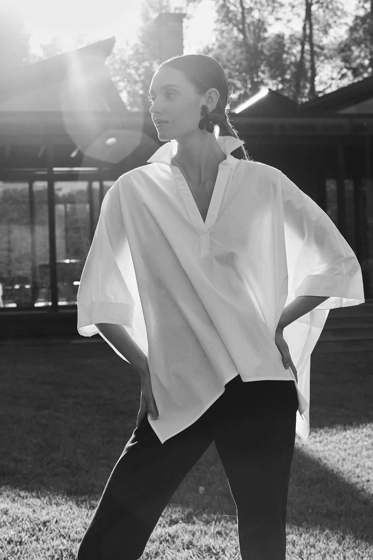 Cotton Poplin Oversized Caftan Shirt sold by Natori