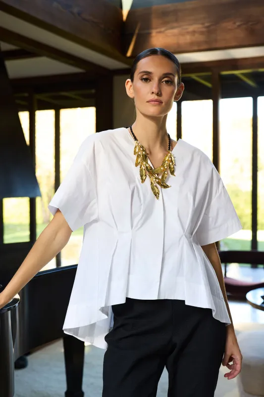 Cotton Poplin Pleated Back Cocoon Shirt sold by Natori