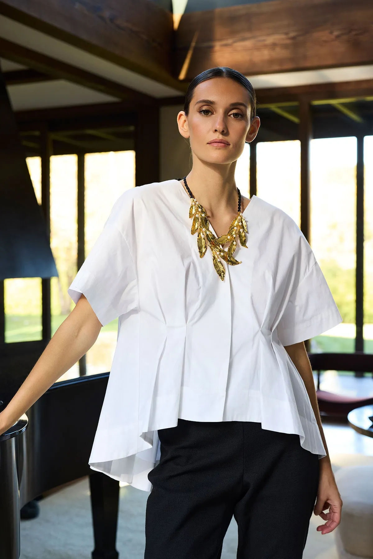 Cotton Poplin Pleated Back Cocoon Shirt sold by Natori