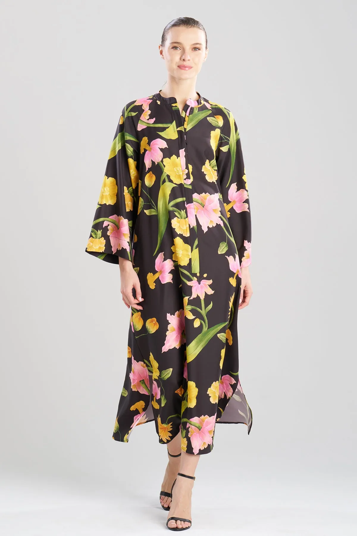 Solene Matte Charmeuse Mandarin Zip Caftan sold by Natori