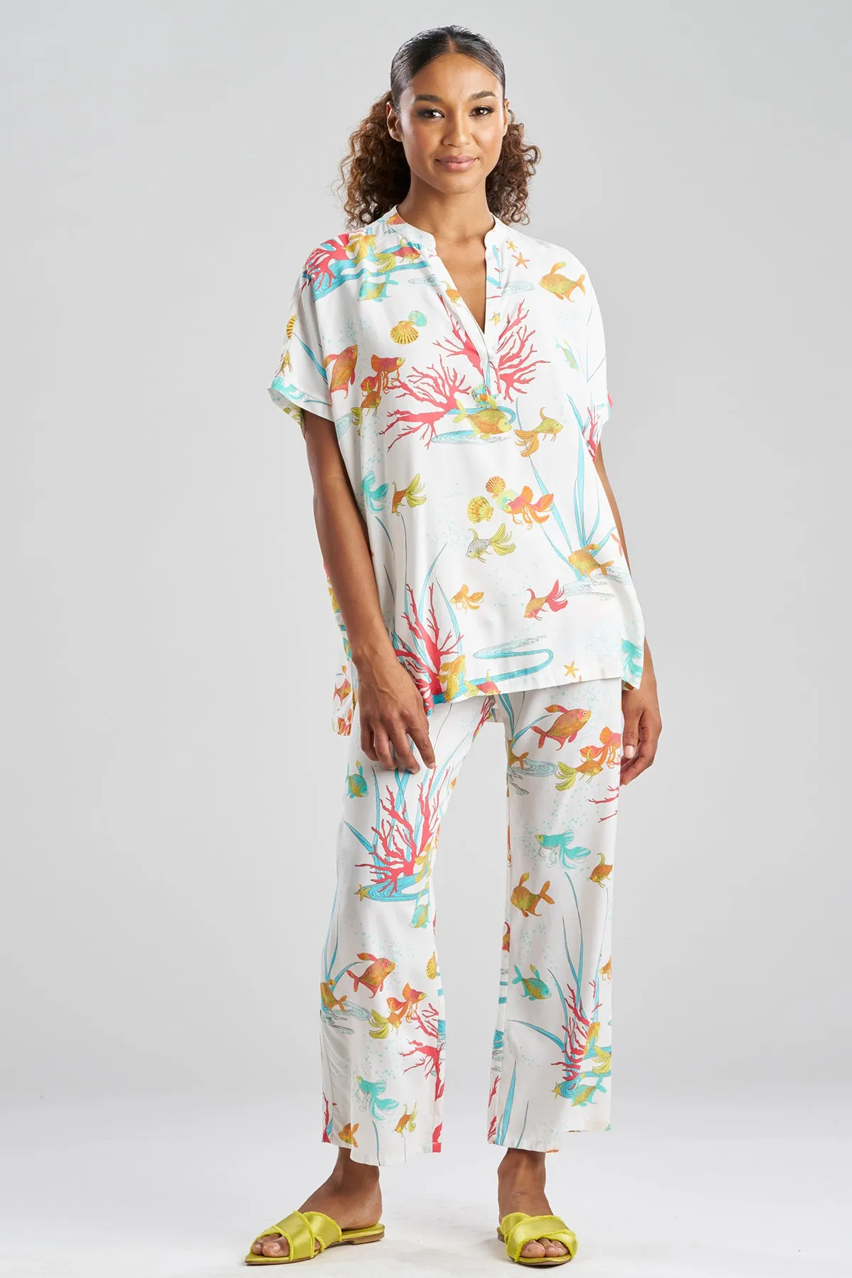 Ocean's Embrace Printed Challis Mandarin PJ Set sold by Natori
