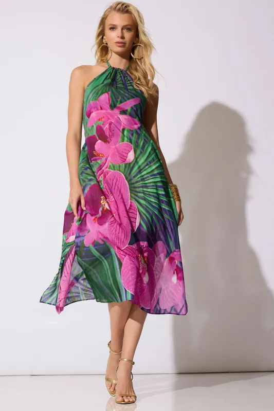 Orchid Silk Cotton Voile Halter Dress made by Natori
