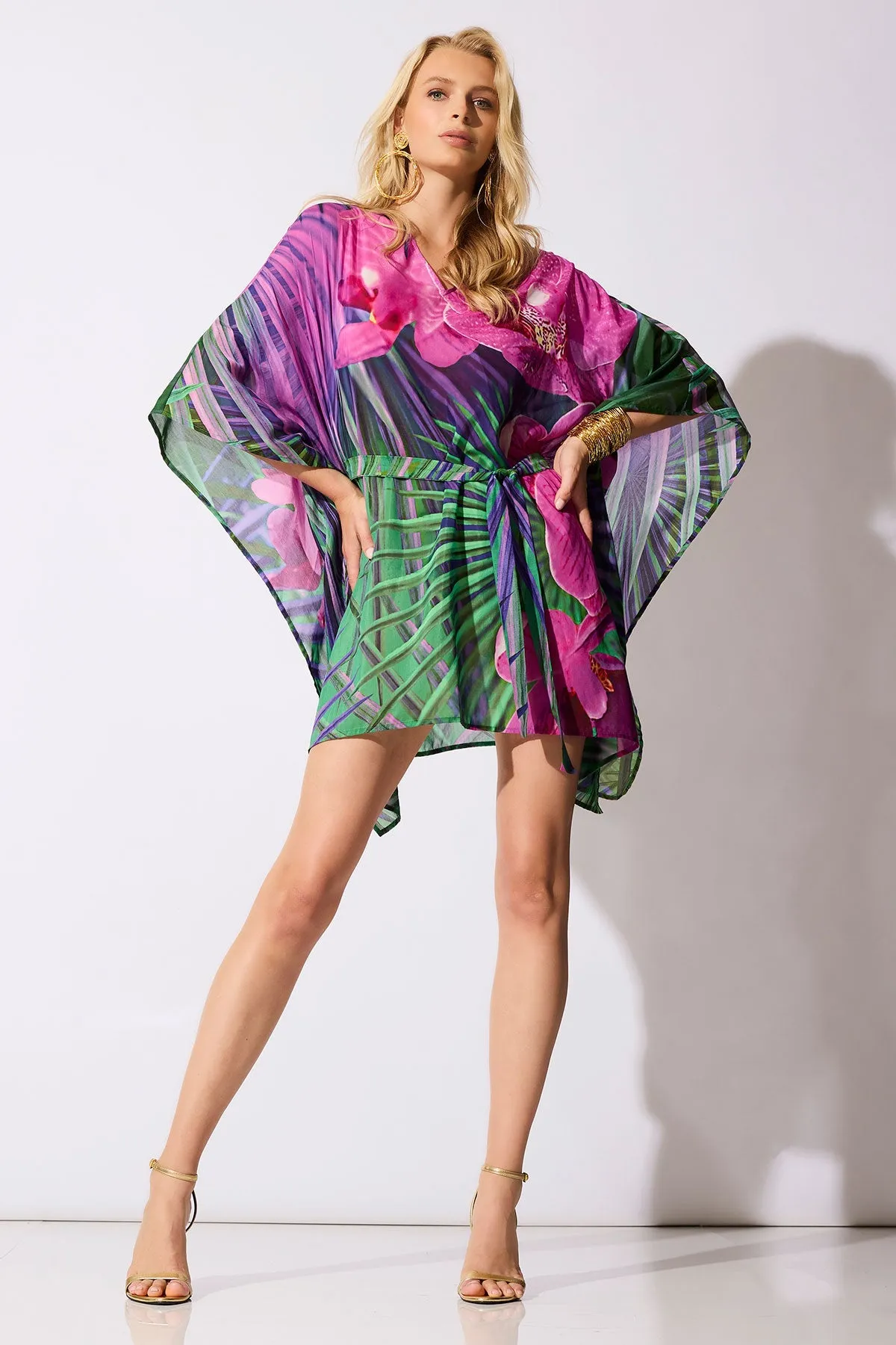 Orchid Silk Cotton Voile Short Caftan sold by Natori