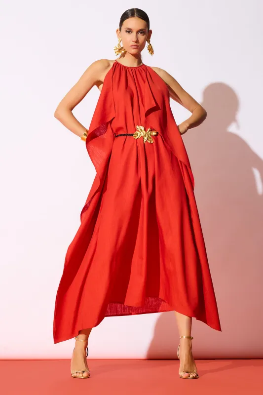 Solid Linen Belted Maxi Dress sold by Natori